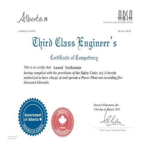 Anand-3rd class ABSA Certification