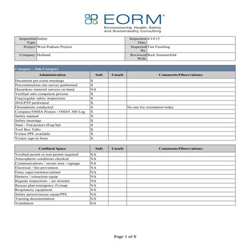 West Podium EORM Safety Inspection 4-14-15