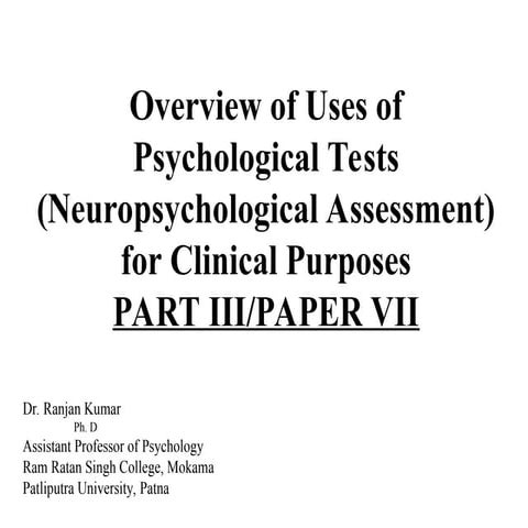 overview Neuropsychological Assessment in practise