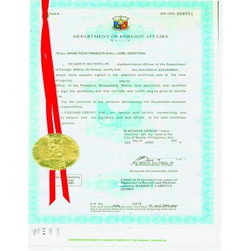 De La Salle - Official Transcript of Records