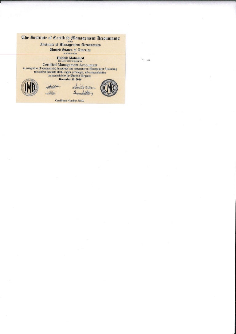 CMA -CERTIFICATE