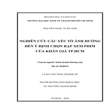 Nghiên cứu các yếu tố ảnh hưởng đến ý định chọn rạp xem phim của khán giả TP....