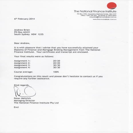 Diploma of Finance and Mortgage Broking Management (FNS50311) - Results