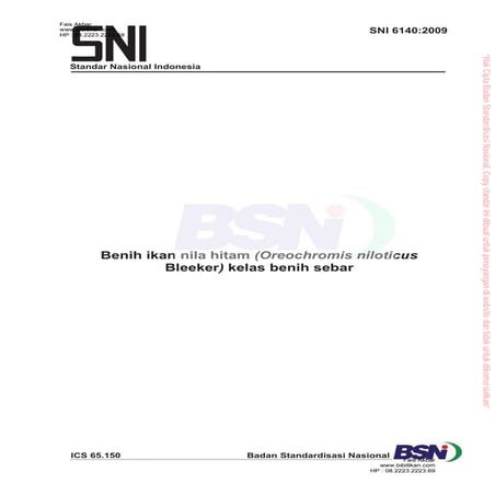 SNI Benih Nila SNI 6140-2009 | PDF