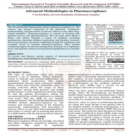 Advanced Methodologies in Pharmacovigilance
