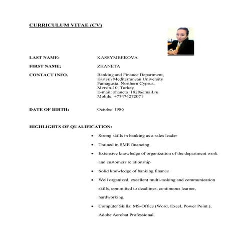 CV - Zhaneta Kassymbekova..