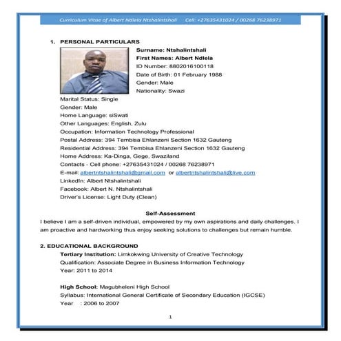Curriculum Vitae of Albert SA | PDF