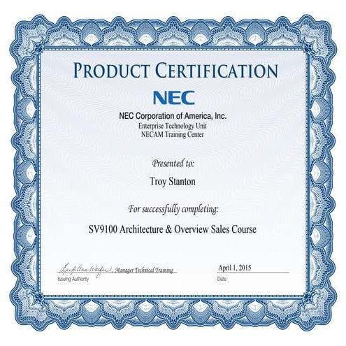 SV9100 Sales Certification | PDF