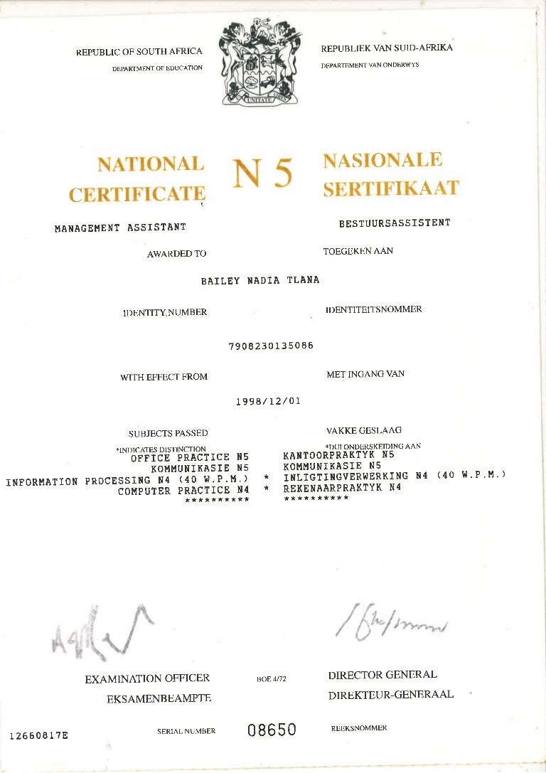 N5 Certificate.NTAlers