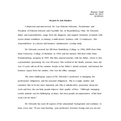 Report 8 job shadow | DOCX