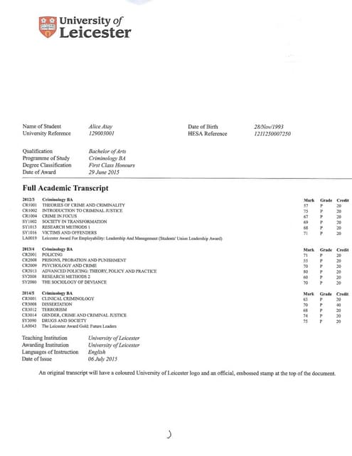 Official Transcript of Academic Record | PDF