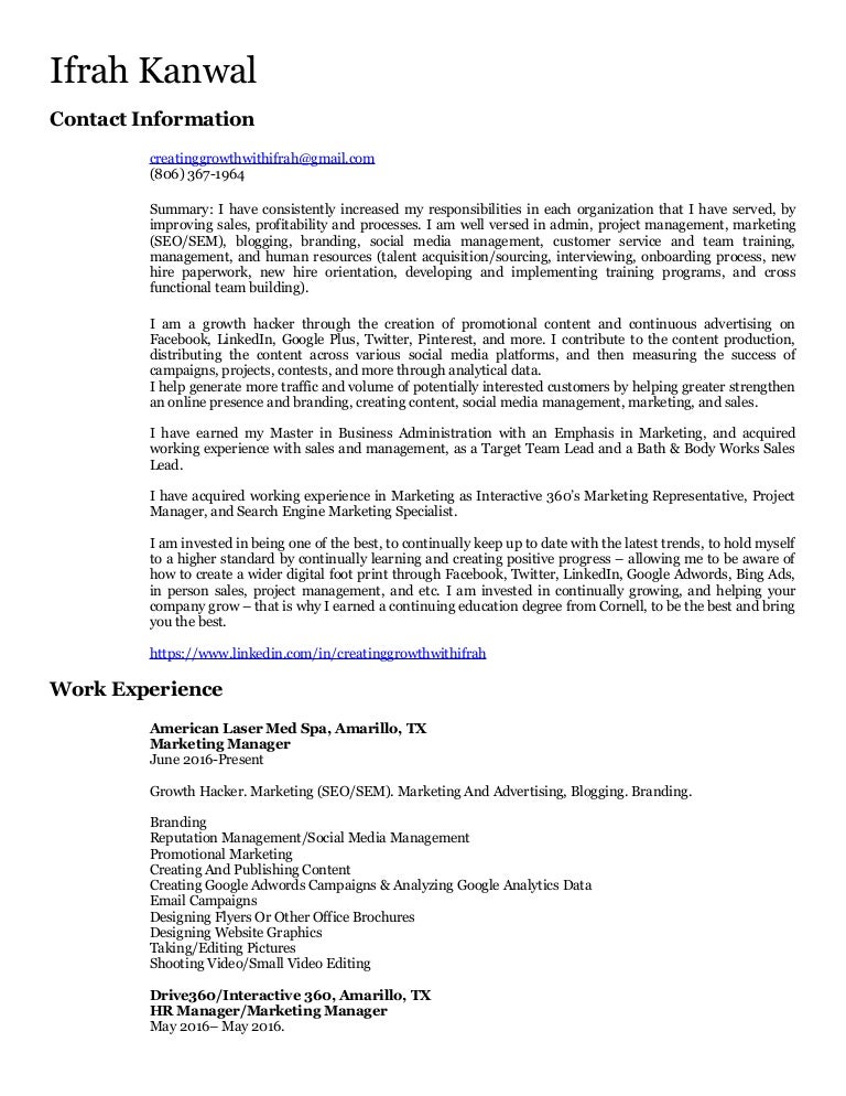 ifrah kanwal resume 3 bath and body works human resources