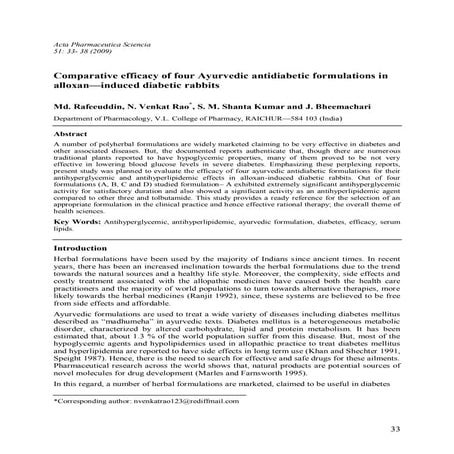 (6)6 sy comparative efficacy of four ayurvedic antidiabetic ...