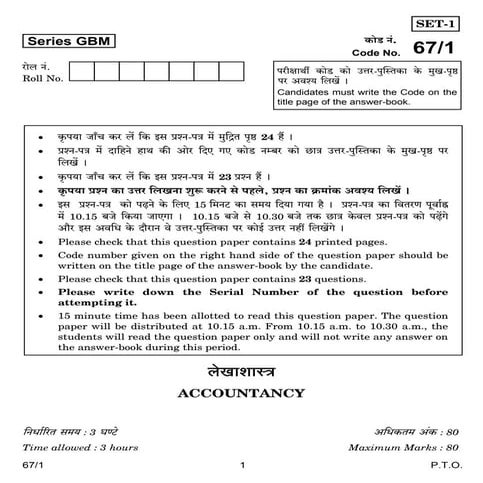 Accountancy Question Papers-SET-1, 2017