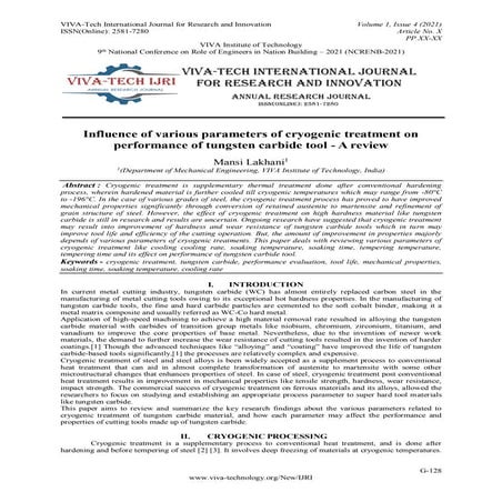 Influence of various parameters of cryogenic treatment on  performance of tun...