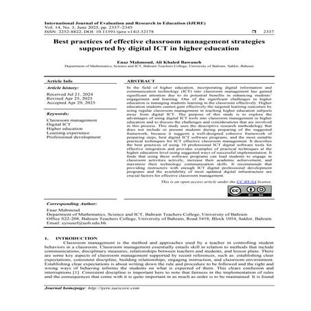 Best practices of effective classroom management strategies supported ...