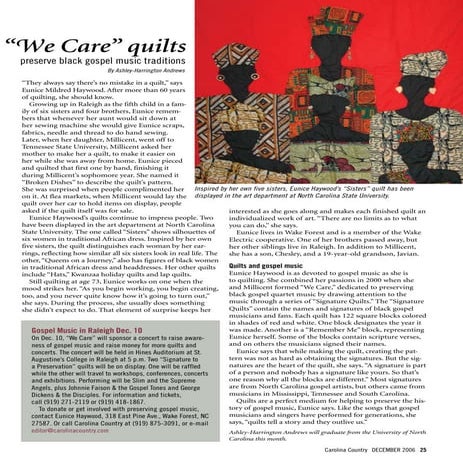 North Carolina Quilting Artist - Eunice Haywood