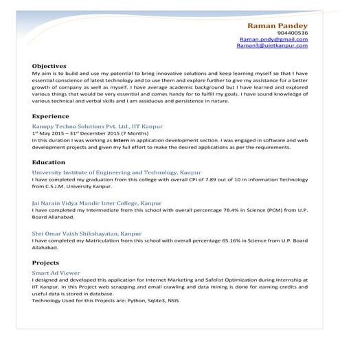Raman Pandey updated Resume