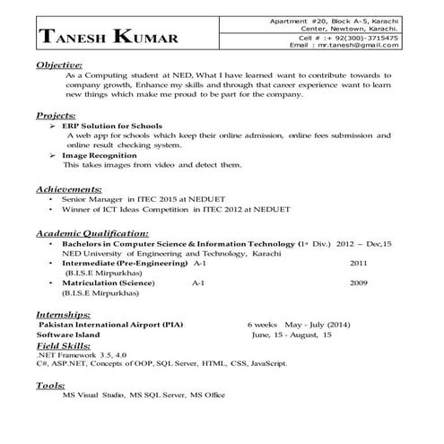 Tanesh Resume