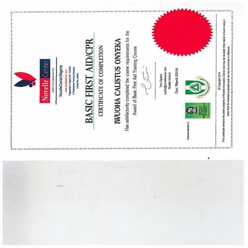 Iwuoha Calistus Onyeka.BASIC FIRST AID CERTIFICATE PDF