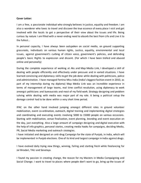 Sample cover letter internship international relations
