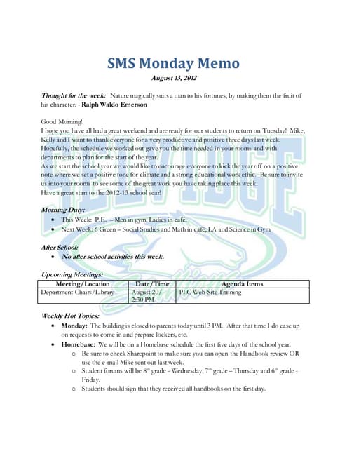 Monday Memo 8.13.12