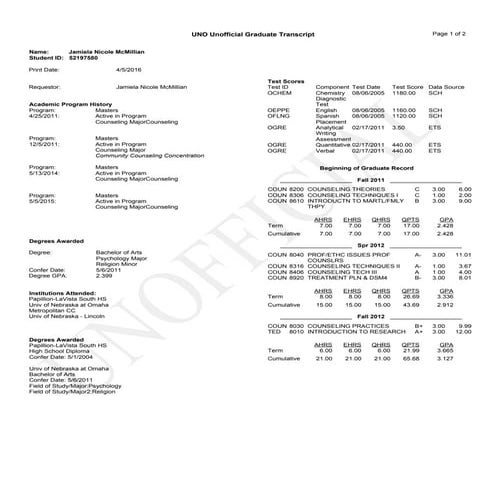 unfficial Transcrpits