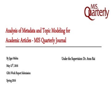 Analysis of Metadata and Topic Modeling for