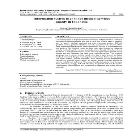 Information system to enhance medical services quality in Indonesia | PDF