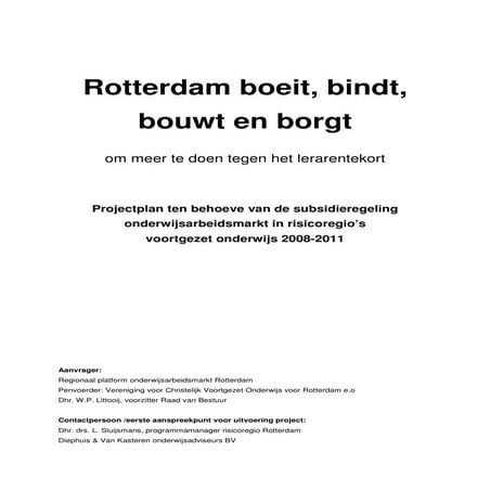 Projectplan lerarentekort Rotterdam 2008