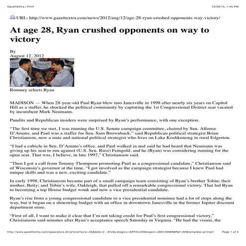 At age 28, Ryan crushed opponents on way to victory