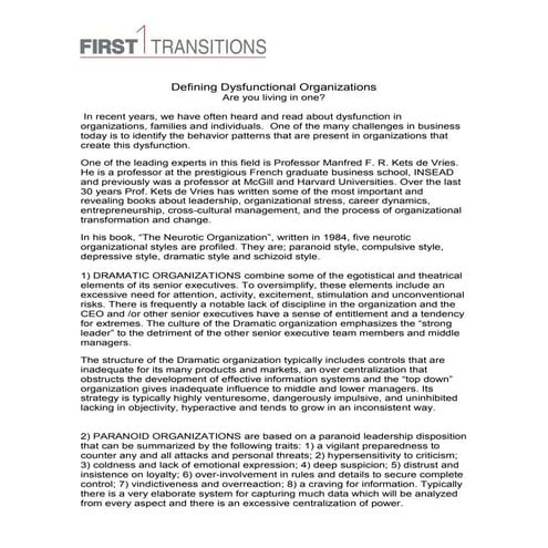 Defining Dysfunctional Organizations 6-16
