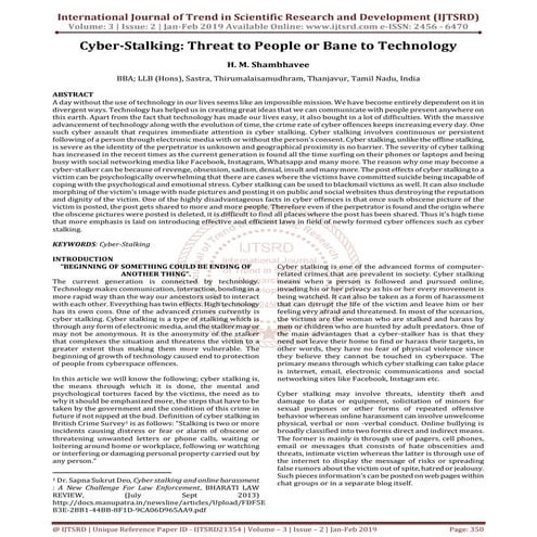 Cyber-Stalking Threat to People or Bane to Technology