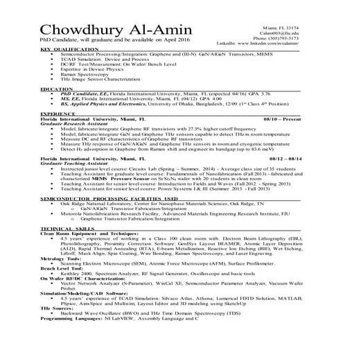 Resume of Chowdhury Al-Amin