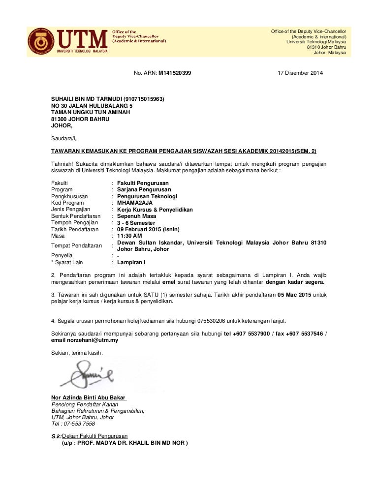 Surat Tawaran Utm surat tawaran utm - JovanyteCollier