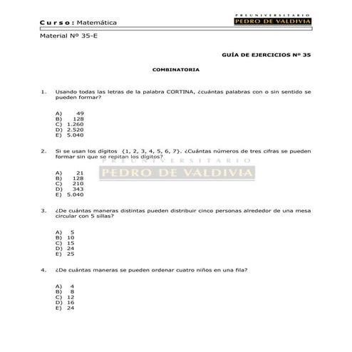 67 ejercicios combinatoria