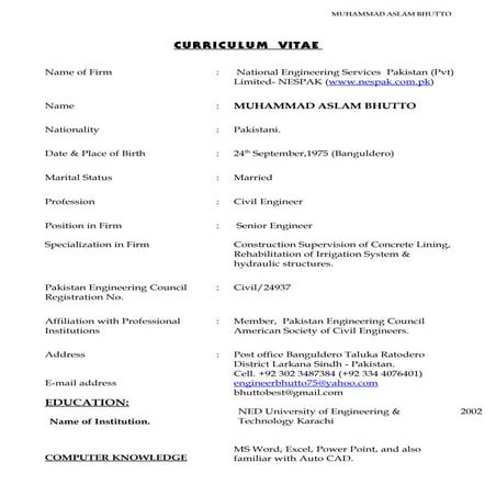 Muhammad Aslam Bhutto Cv 2015