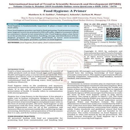 Food Hygiene A Primer