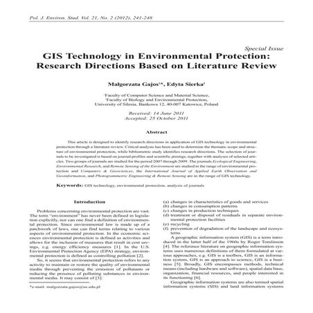 GIS Technology in Environmental Protection: Research Directions Based on Lite...