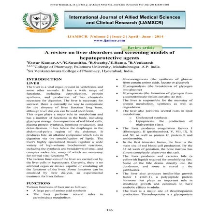 A review on liver disorders and screening models of hepatoprotective agents