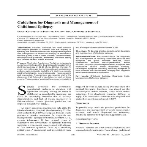Guidelines for Diagnosis and Management of Childhood Epilepsy | PDF