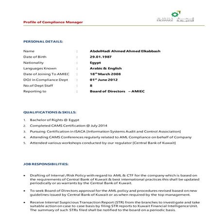 RESPONSIBILITIES OF COMPLIANCE MANAGER