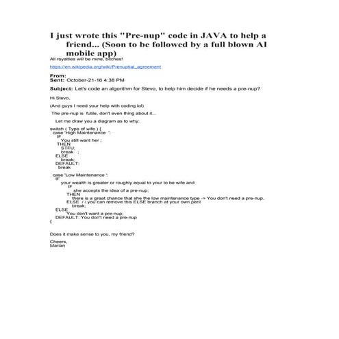 JAVA Pre-nup code | PDF
