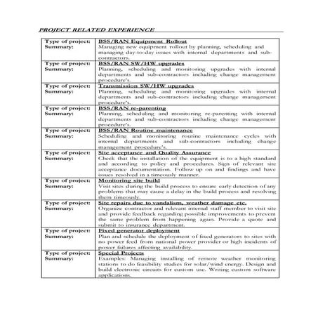 PROJECT RELATED EXPERIENCE