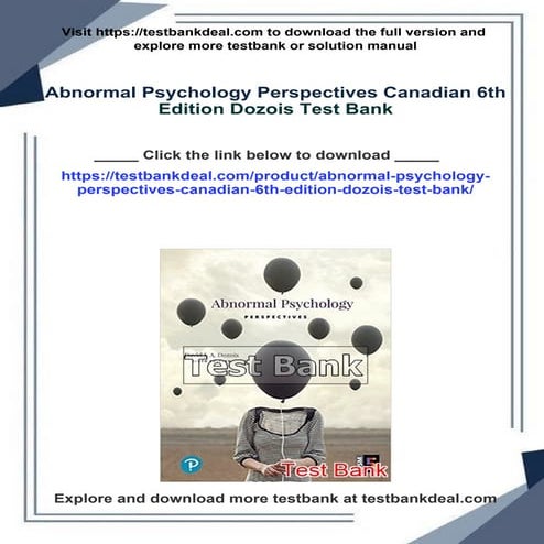 Abnormal Psychology Perspectives Canadian 6th Edition Dozois Test Bank ...
