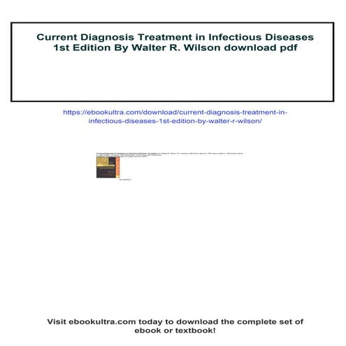 Current Diagnosis Treatment in Infectious Diseases 1st Edition By Walter R. W...