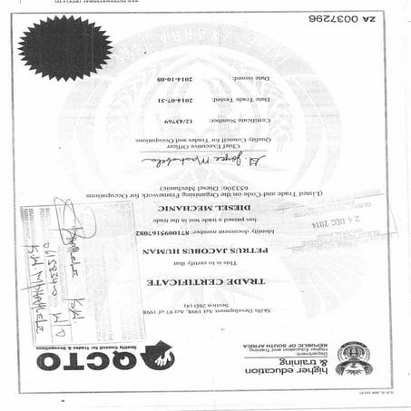 Trade Test Certified Copy