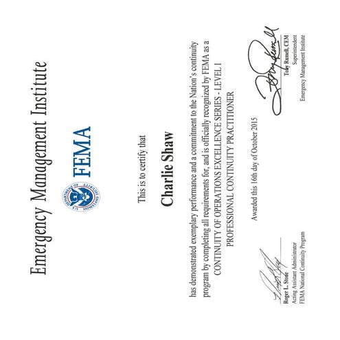 Certificate of Professional Continuity Practitioner