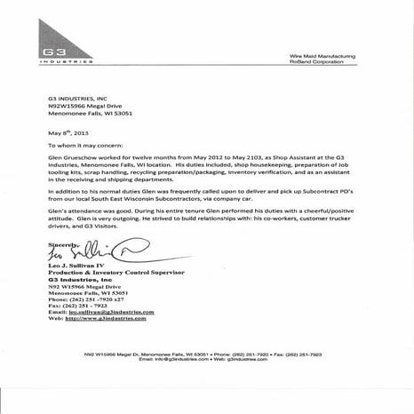 Recommendation letter from G3