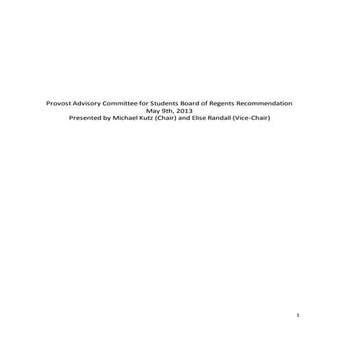 Provost Advisory Committee for Students Board of Regents Recommendation